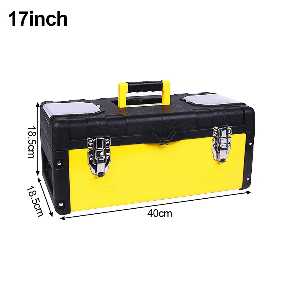 Tool Box Stainless Steel ABS Lockable Portable Storage Case With Removable Tray Organizer For Home Garden Workshop Equipment