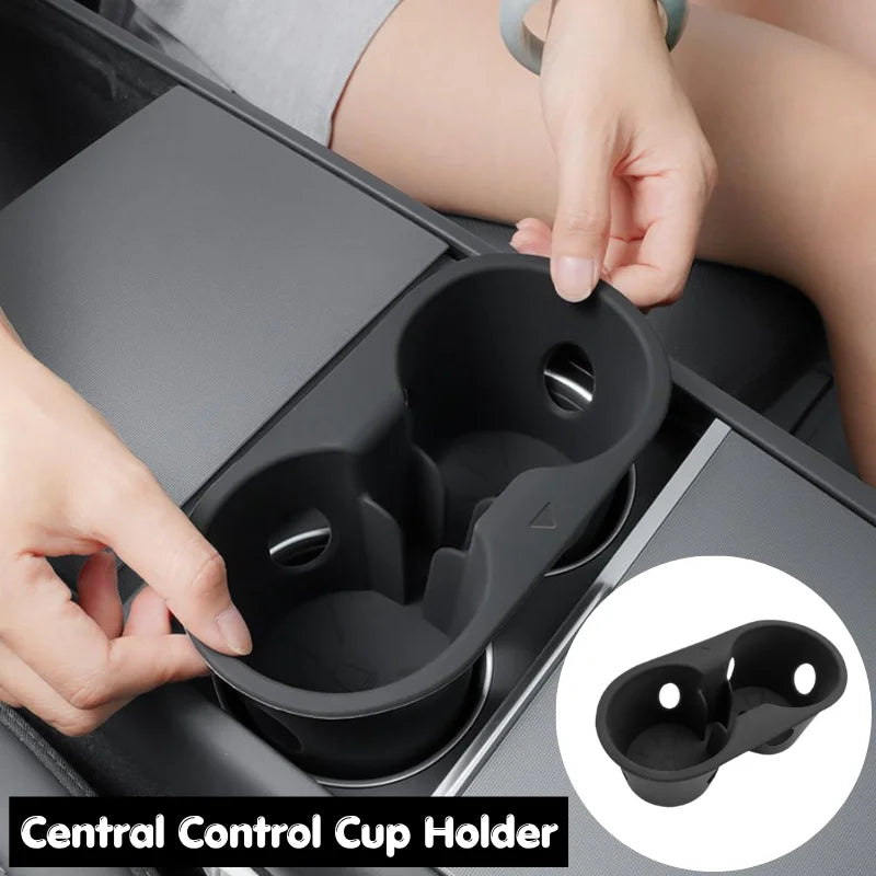 For Tesla Model Y/YL Flexible Silicone Car Cup Holder Liner Anti Slip Leakproof Dual Cup Storage Tray For Vehicle Center Console