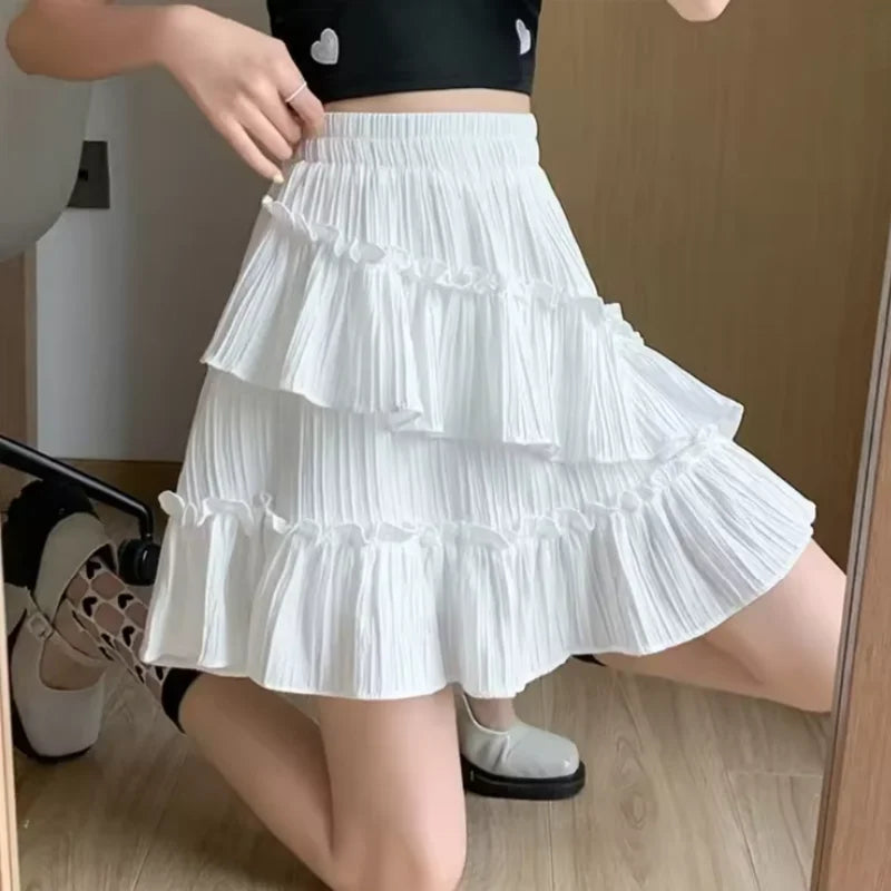 Plus Size Women's Ruffle Short Sleeve T-shirt Elastic Irregular Hem Slim Fit Shirt&Blouses Solid Summer Casual Elegance Top Chic