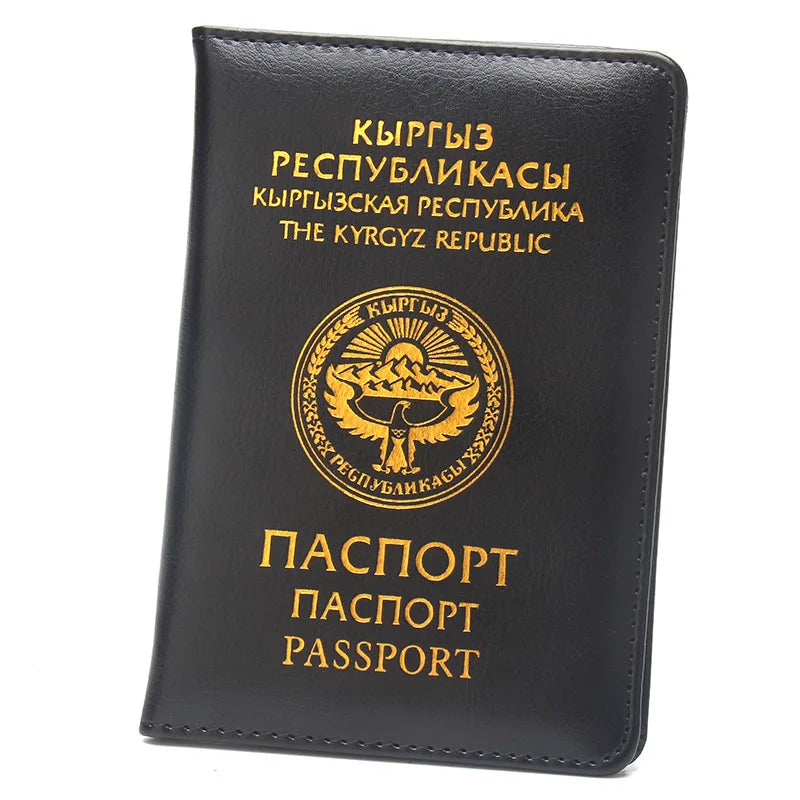 Kyrgyz Republic Passport Cover Pu Case for Passports Fashion Travel Wallet with SIM Card Slot Passport Protector