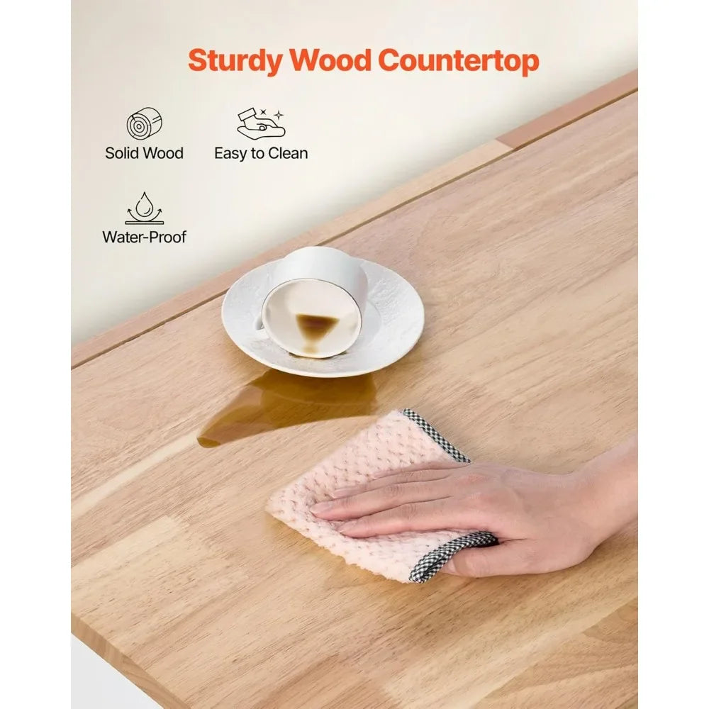 Wooden Top Kitchen Trolley with Storage, Rolling Drop Leaf Table, Drawers, and Spice Rack