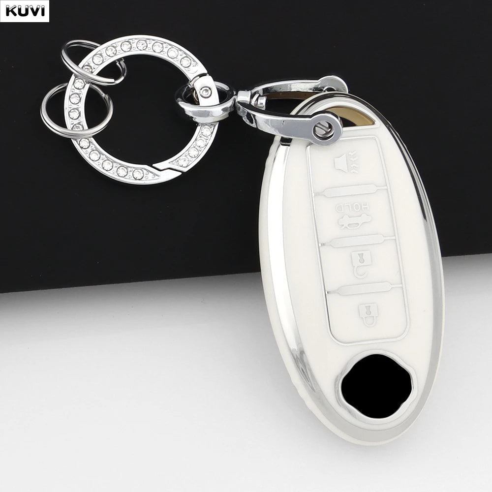 For Infiniti Nissan Altima Maxima Murano Rogue Sentra 370z Soft TPU Car 4 Button Key Case Cover Keychain Holder Fob Accessories