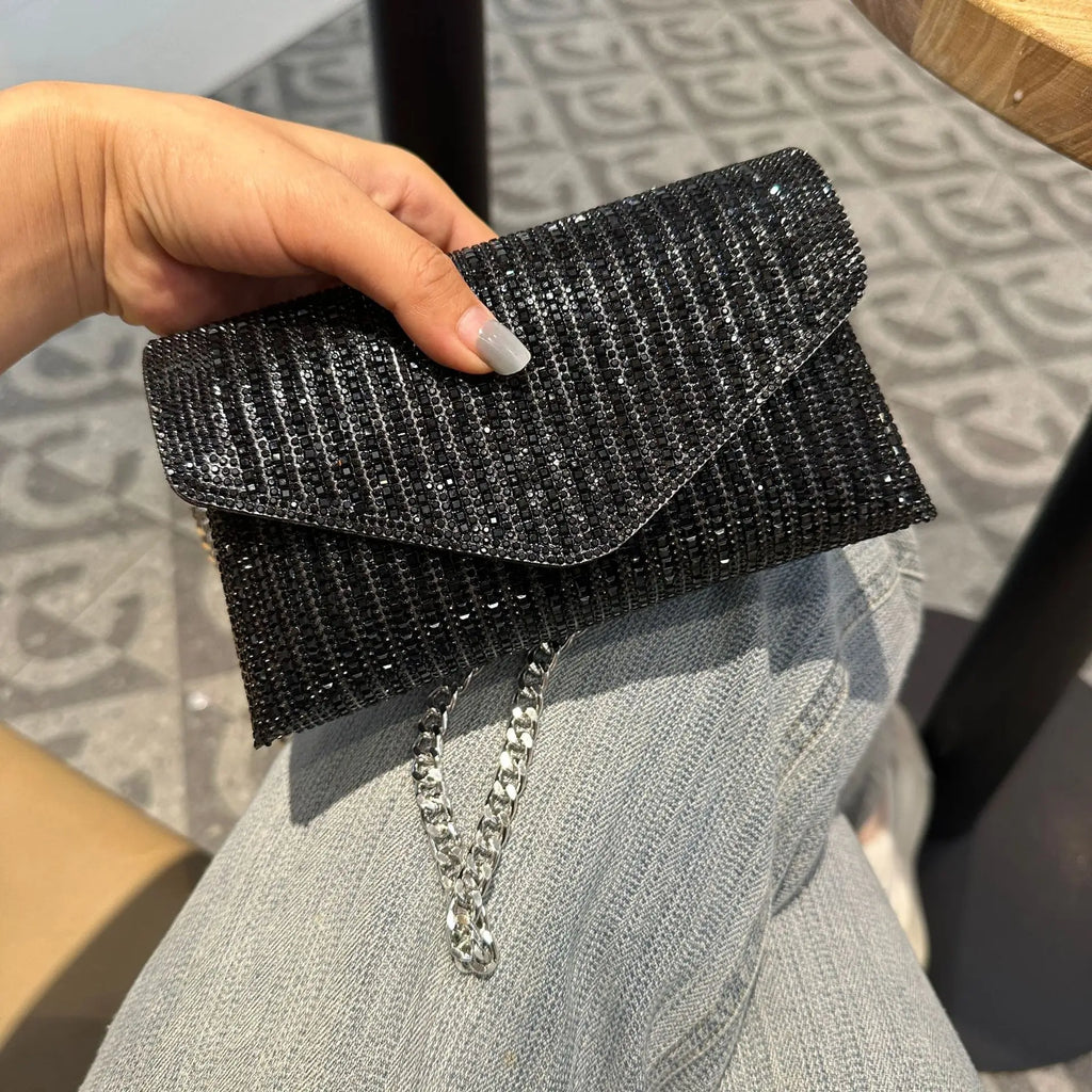 JIOMAY Rhinestones Bag for Women 2024 Mini Purses and Handbags Clutch Wallets Ladies PU Leather Chain Party Evening Shoulder Bag
