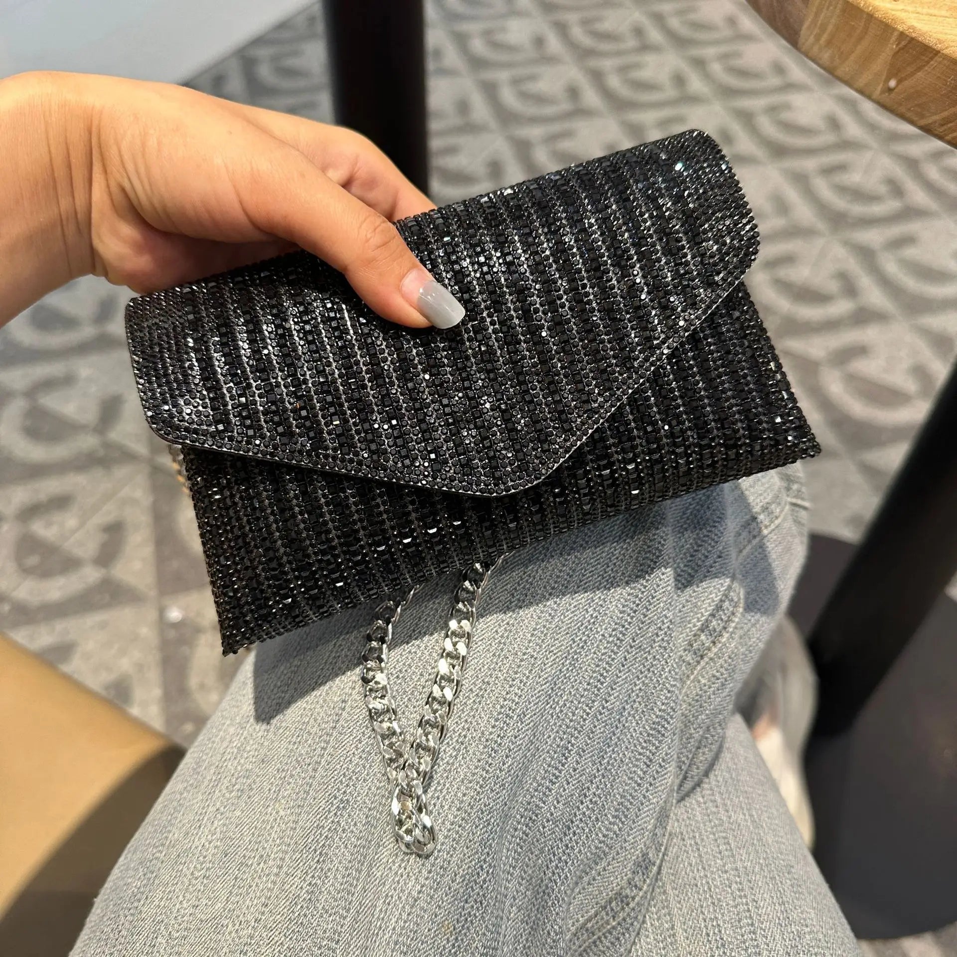 JIOMAY Rhinestones Bag for Women 2024 Mini Purses and Handbags Clutch Wallets Ladies PU Leather Chain Party Evening Shoulder Bag