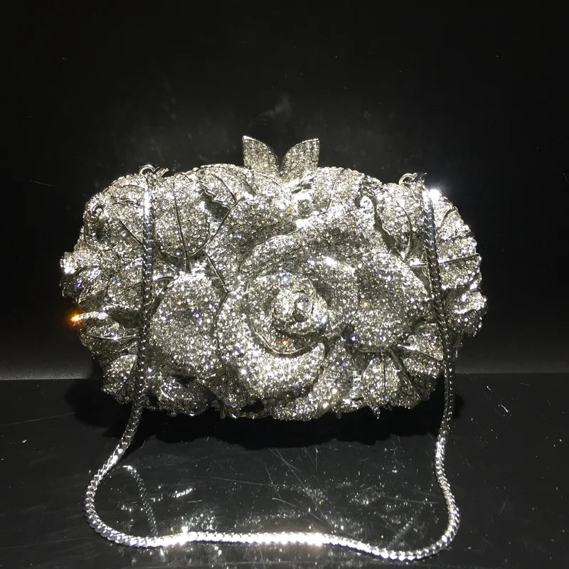 A flower cut-out diamond dinner bag, diamond bag, women's clutch