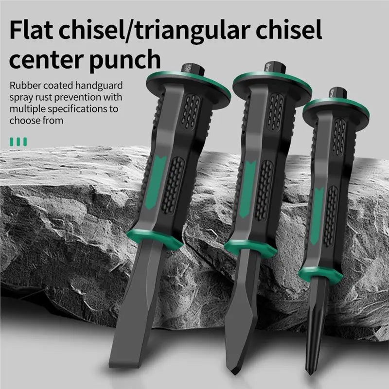 Chrome Vanadium Steel Carving Chisel Stone Flat Chisel With Hand Guard Construction Cement Masonry Concrete Engraving Cut Tool