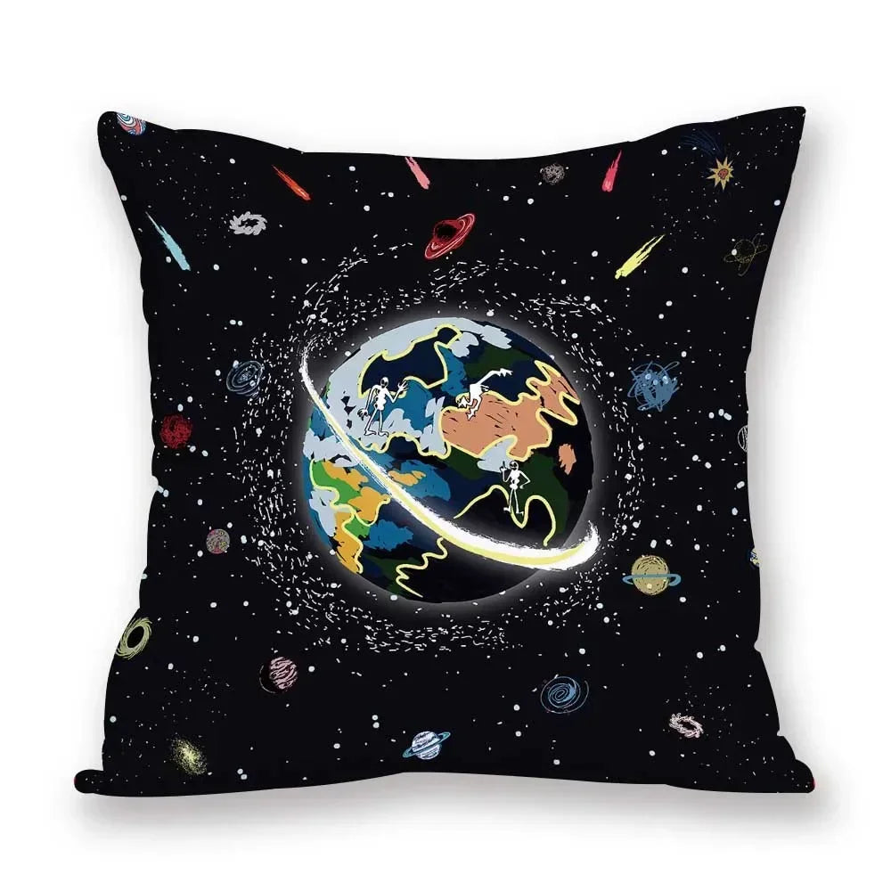 Cosmic pattern of the Sun, planets Double-sided Printed pillow cover Short plush Suitable living rooms sofas throw cushion cover