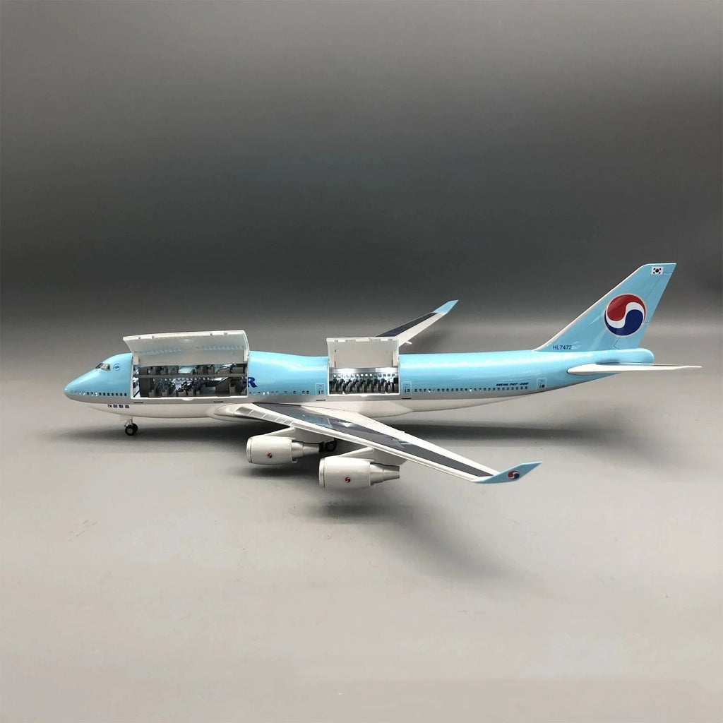 47cm Resin Plane Model B747 Korean Air Diecast 1/150 Scale Airplanes LED Lights Cabin Door Can Open Adults Toy Static Collection