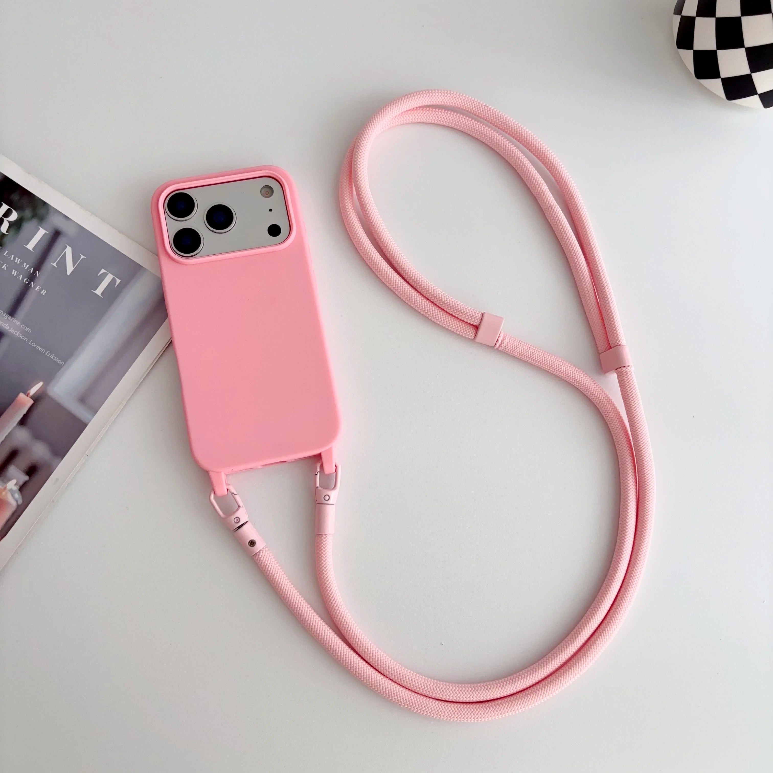 Candy Crossbody Necklace Strap Phone Case For iPhone 17 Pro Max Air 16 15 14 Plus 13 Pro Max 16e 17e Simple Lanyard Soft Cover