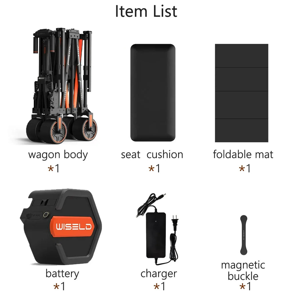 WISELD GT3 Electric Wagon Ridable Cart Heavy Duty Large Capacity Trolley Foldable Utility Camping Picnic Shopping Cart