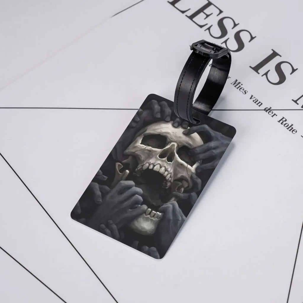 Custom Evil Hands Skull Luggage Tag Privacy Protection Halloween Gothic Skeleton Baggage Tags Travel Bag Labels Suitcase