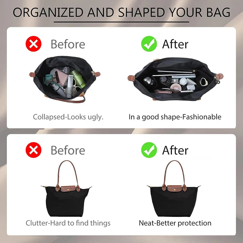 Nylon Purse Organizer Insert For Longchamp Le Pliage Large Tote Handbags Lghtweight Luxury Insert Bag Divider Shaper