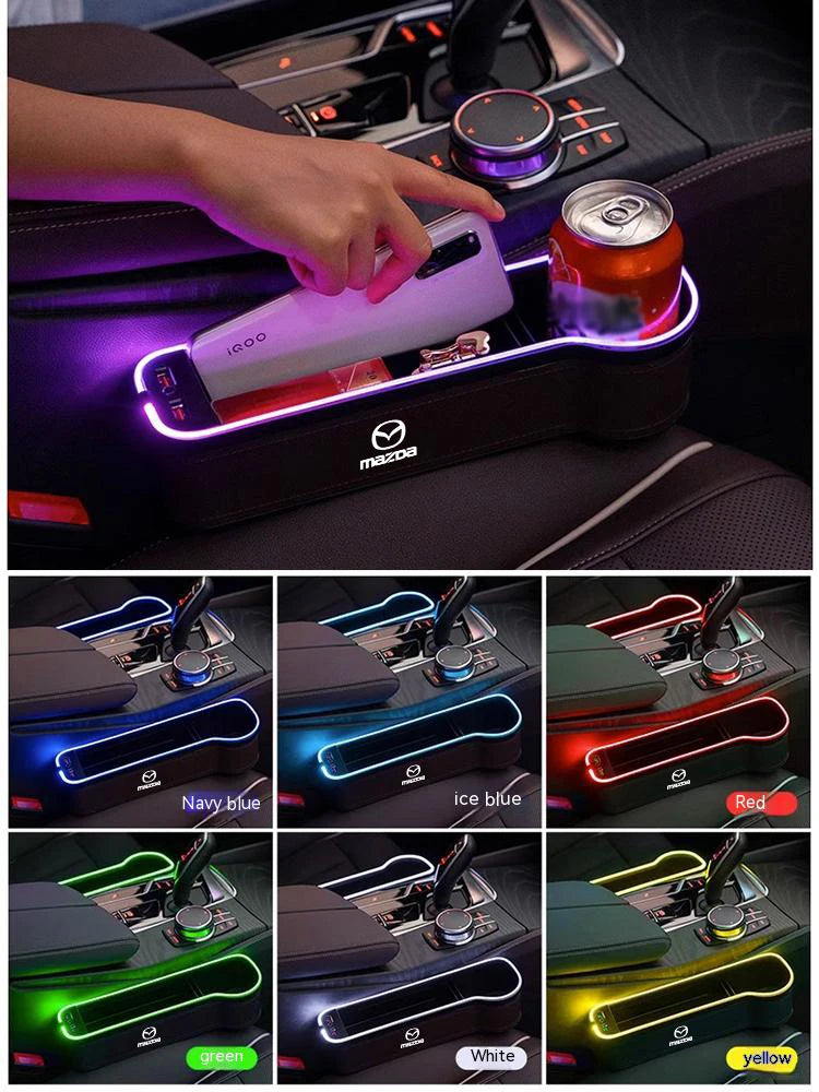 For Mazda 2 3 5 6 Axela Atenza CX30 CX5 CX8 CX9 MX5 Car Sewn Seat Gap Crevice Slot Storage Box With Atmosphere lamp USB Charging