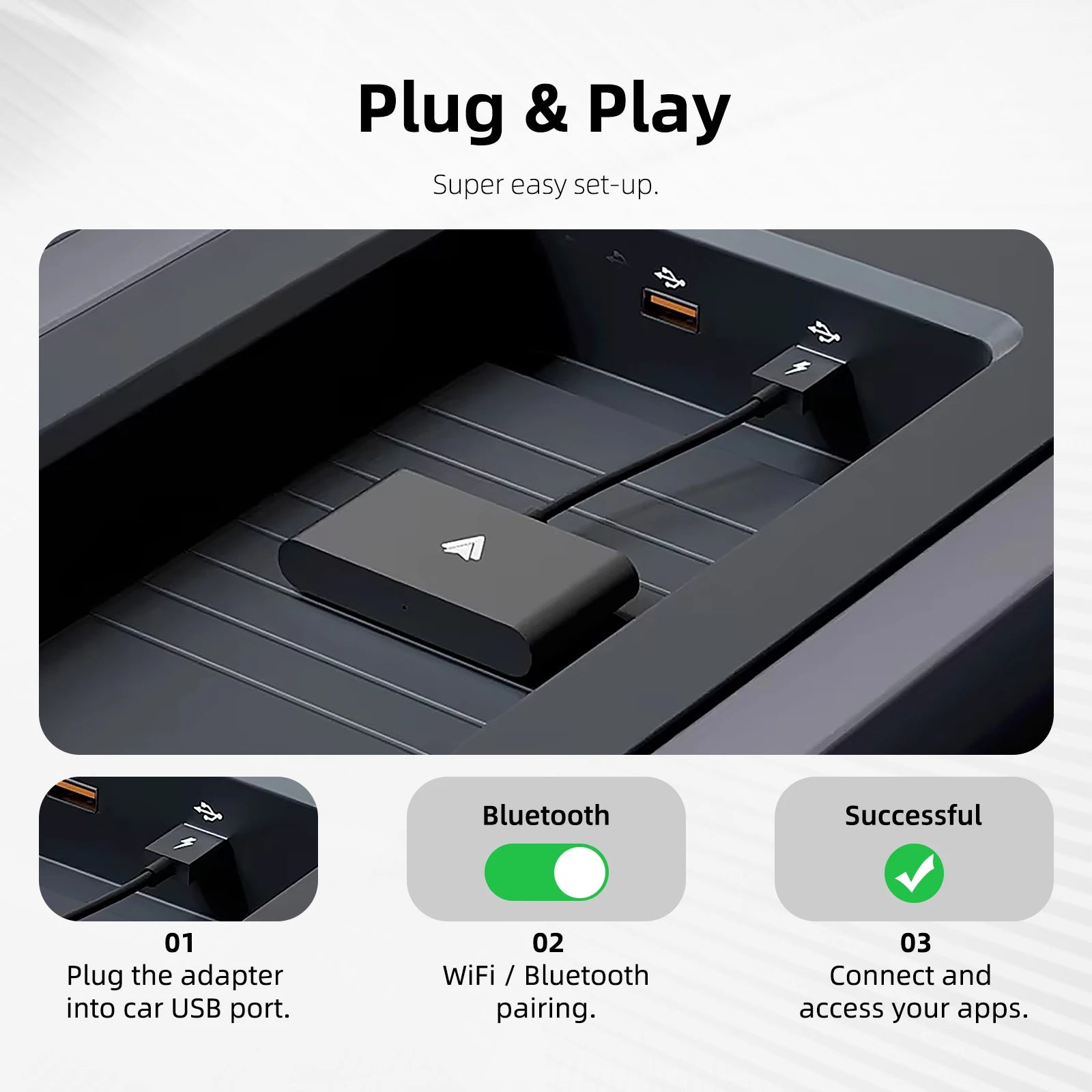 Wired To Wireless Android Auto Adapter with Ambient Light Plug and Play Convert OEM Radio USB Plug & Play Support 5GWIFI&BT5.0