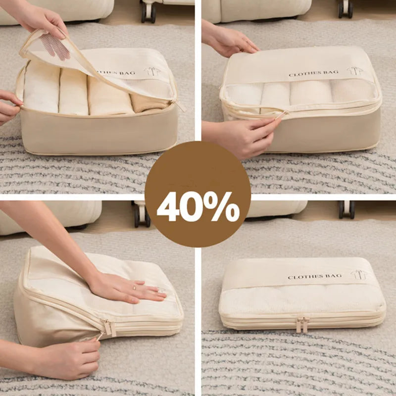 6Pcs/Set Travel Compression Packing Cubes Bag Portable Suitcase Clothes Organizers Waterproof Luggage Storage Cases Drawer Bags