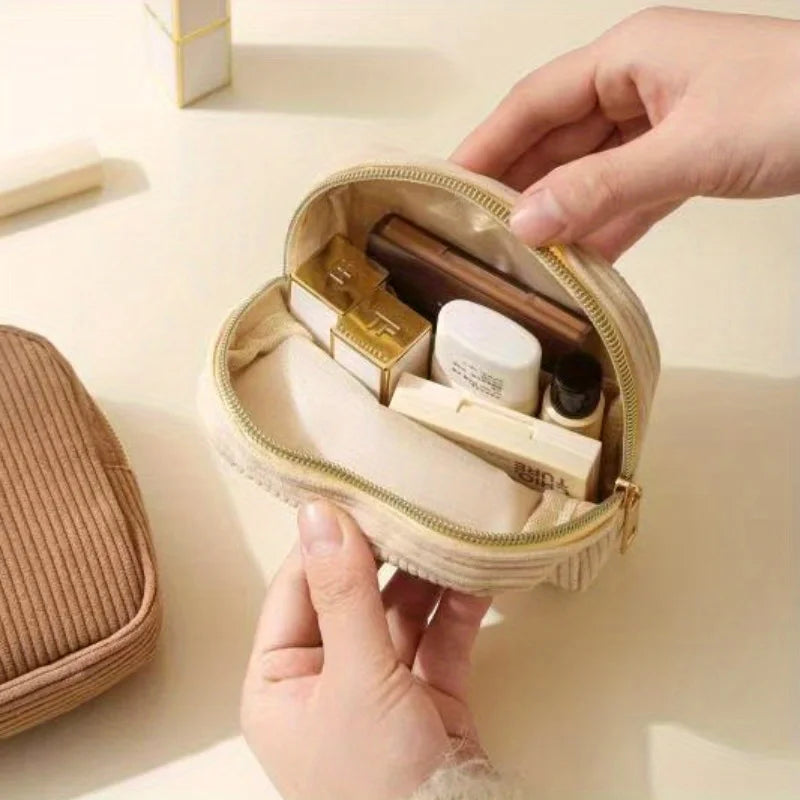 Compact Makeup Bags for Travel, Featuring Zippers, Earphone Storage, Sanitary Napkin Compartments
