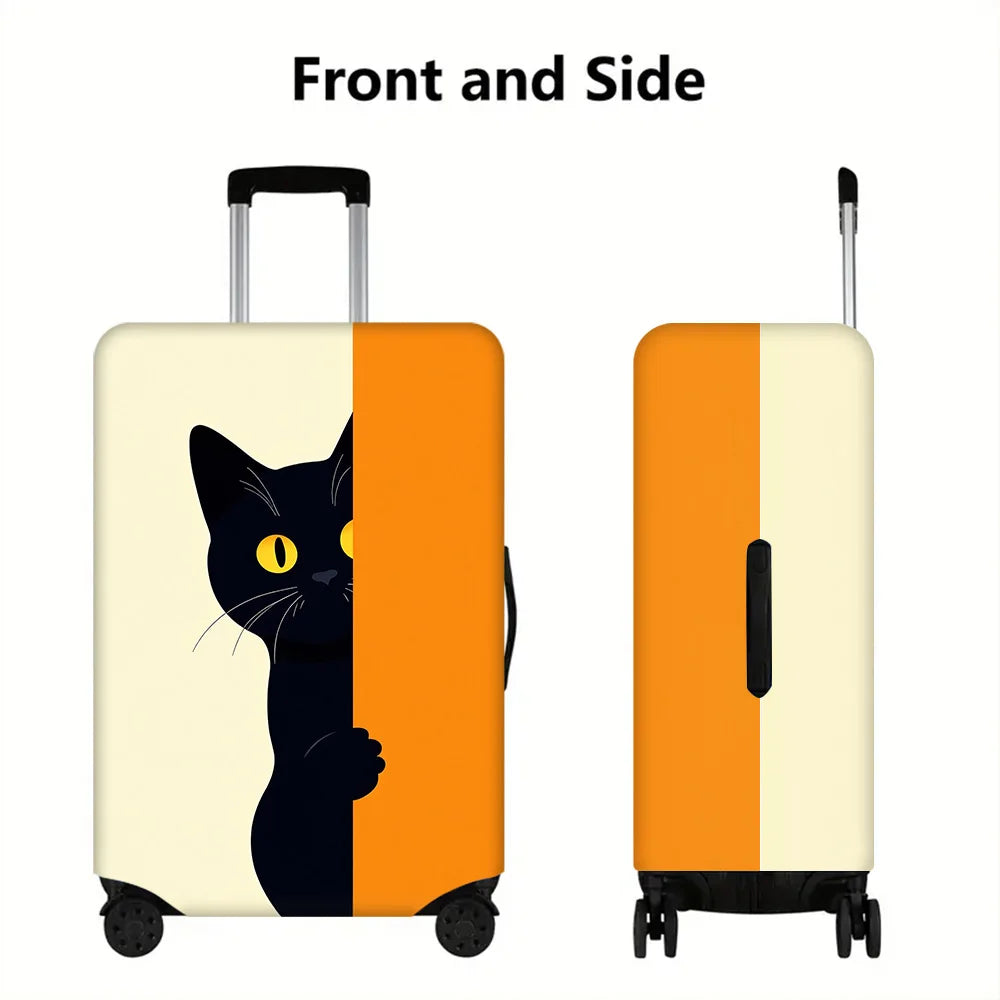 1PC Minimalist Black Cat Peep Print Luggage Cover for luggage sizes 18 – 32 inches; dust and elastic travel accessories to ef