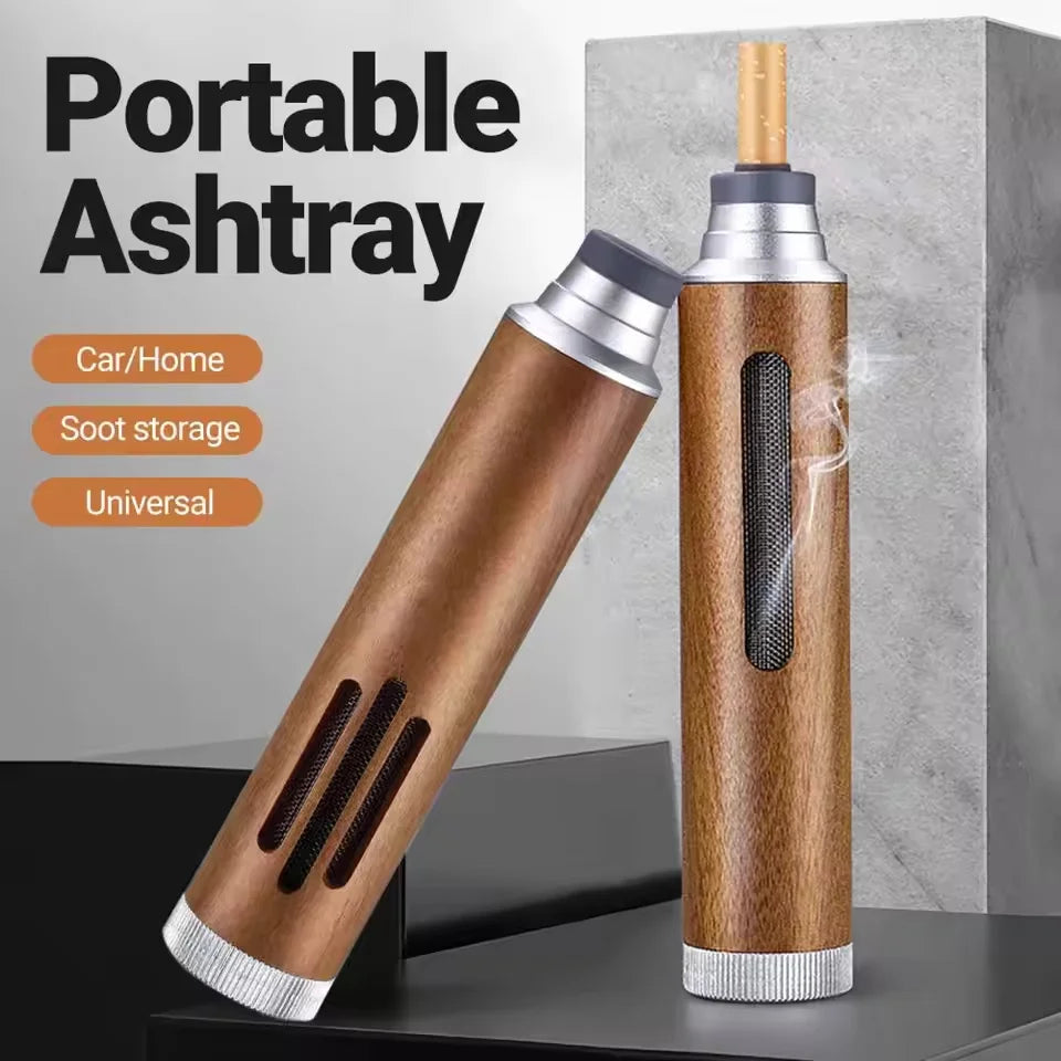 1PC Portable Wood Car Ashtray Handheld Walnut Mini Ashtray No-Soot Ash Tray For Outdoor Indoor Car Smoking Man Fathers Gift