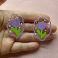 10pcs acrylic colored tulip relief printed pendant handmade DIY keychain earring pendant