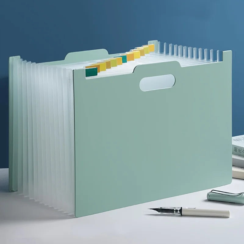 Modern white A4-sized foldable file storage box - with multiple pockets, the ideal desktop folder and desktop storage box