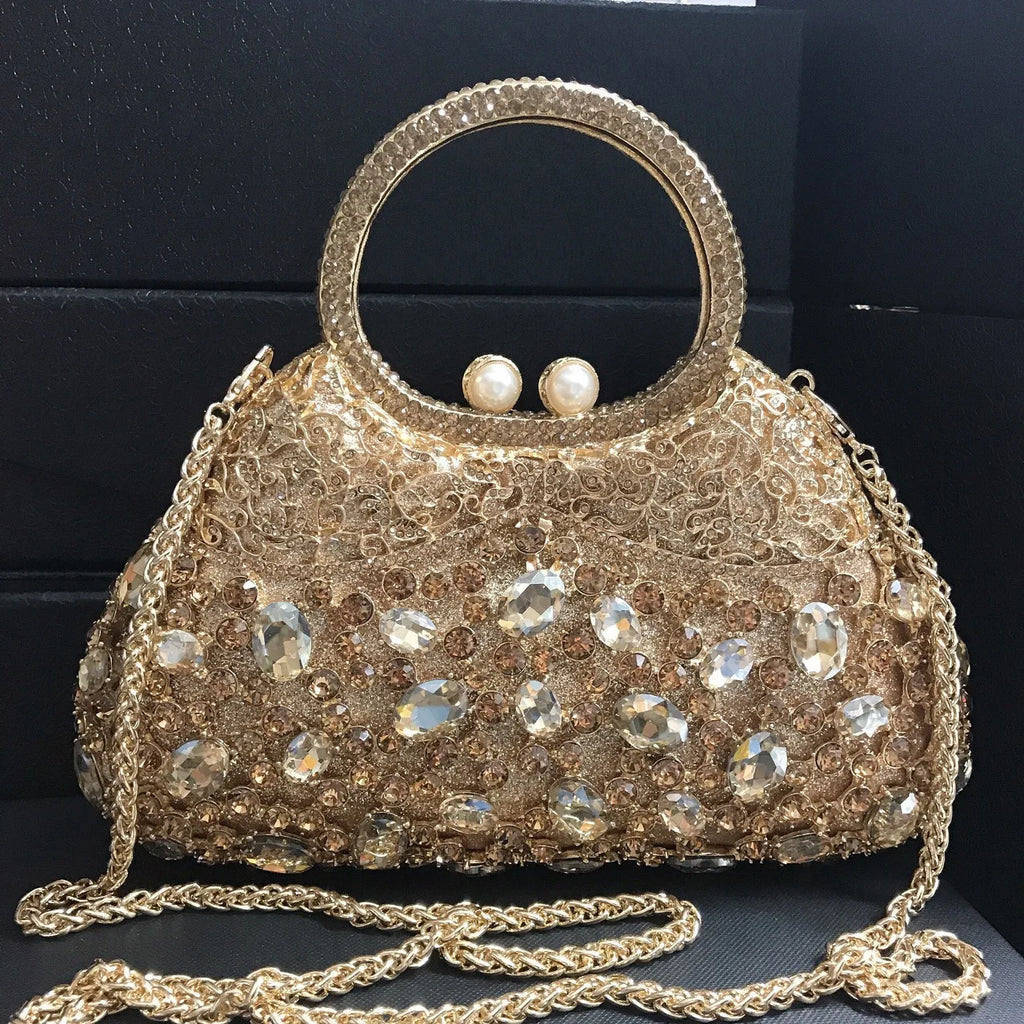Diamond Dinner Bag Oval Glass Diamond Handbag High-end Banquet Female Crystal Clutch Light Luxury Style Evening Clutch