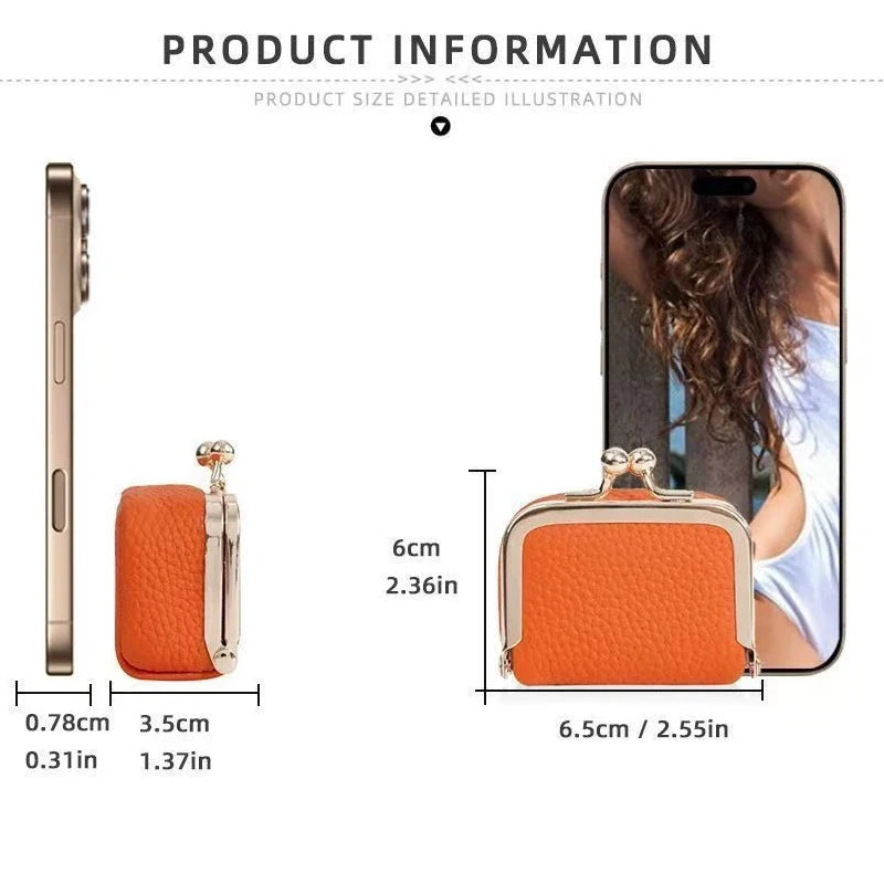 Mini Leather Coin Purse – with Gold Clasp, Small Jewelry and Earphone Pouch for Women, Cute Colorful Wallet for Daily Use