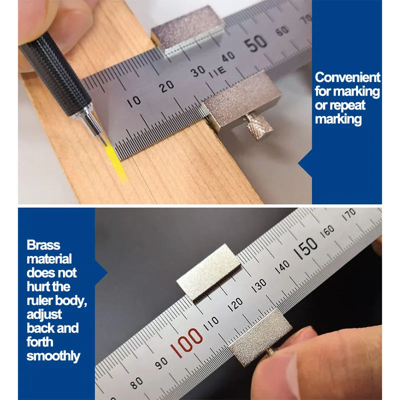 SHINWA Penguin Brass Ruler Slider Rule Limit Block For Marking Measuring Length Depth Height of Steps For Metalworking DIY Work