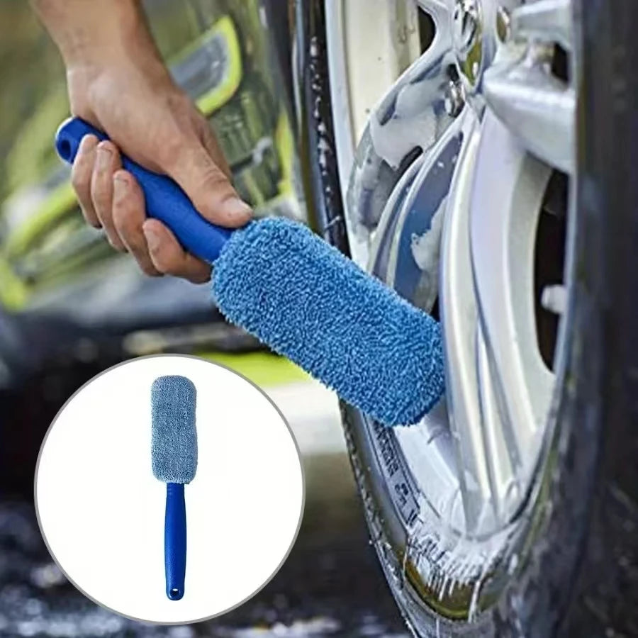 Car Wheel Wash Brush Portable Microfiber Tire Rim with Plastic Handle Auto Trunk Motorcycle Detailing Cleaning Accessories Tool