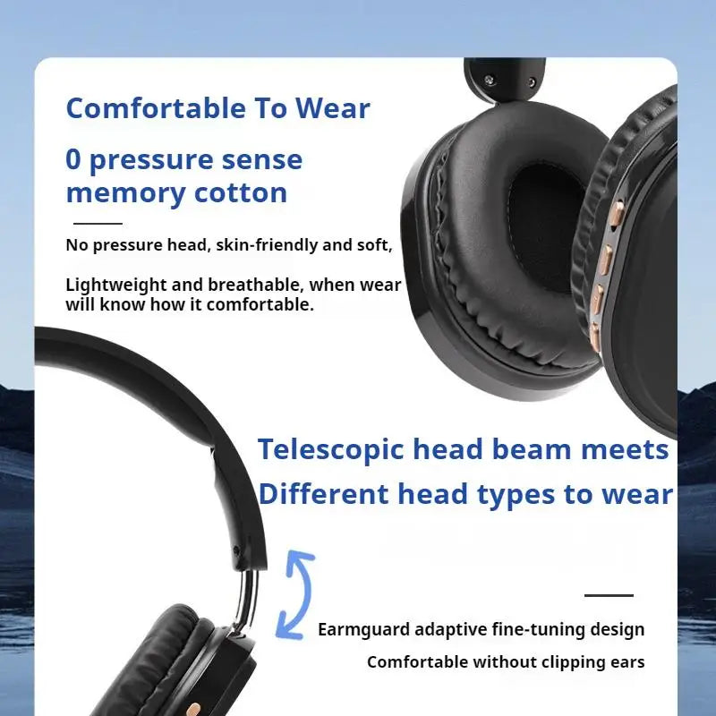9D Surround Sound Bass Wireless Bluetooth Headphones Noise Reduction Headsets Sports Gaming Earphones With HD Mic Support TF/FM