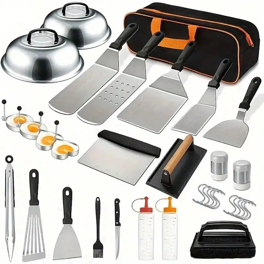 TAIMASI 304 Ultimate Barbecue Master Kit - Advanced Stainless Steel Grill Accessories With Spatula, Chopper, Scraper, Pliers, Egg Mold, Baking Tray Cover, Etc. - Perfect For Home Kitchens, Outdoor Barbecues, Christmas Parties