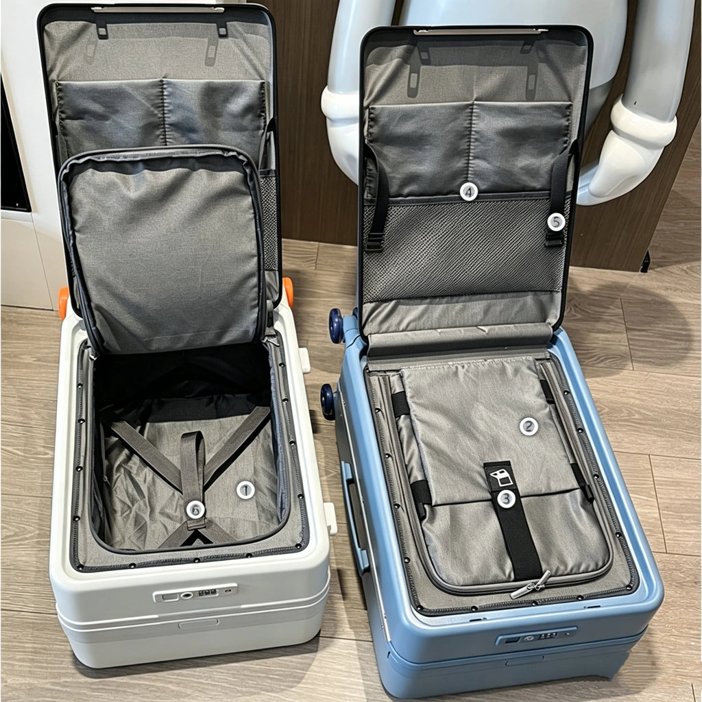 Front Opening Laptop Pocket Rolling Luggage Wide Handle Travel Suitcase 20inch Boarding Carry-On Aluminum Frame Trolley Case Bag