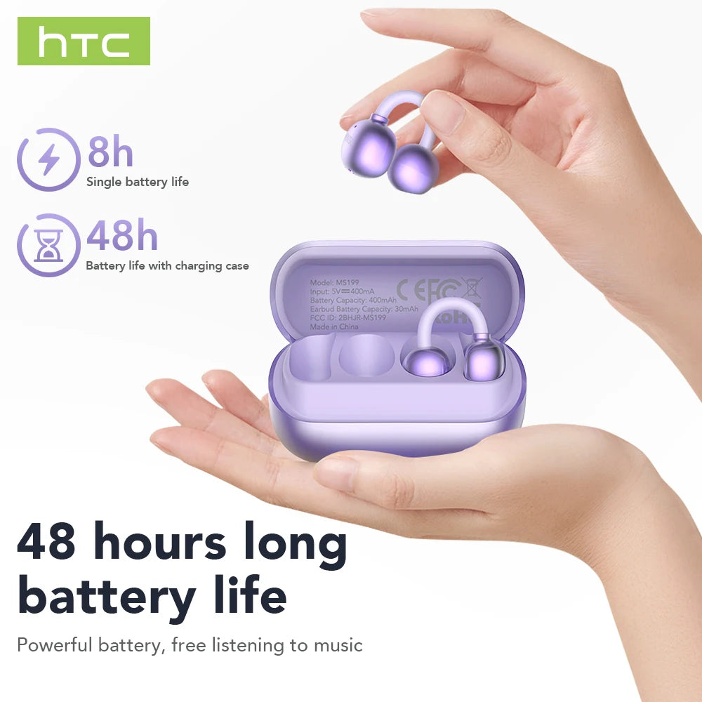 HTC Wireless Bluetooth Earphones NE54 Earclip AI Translator Earbud Smart Touch Screen HIFI Music Bone Conduction Headphones