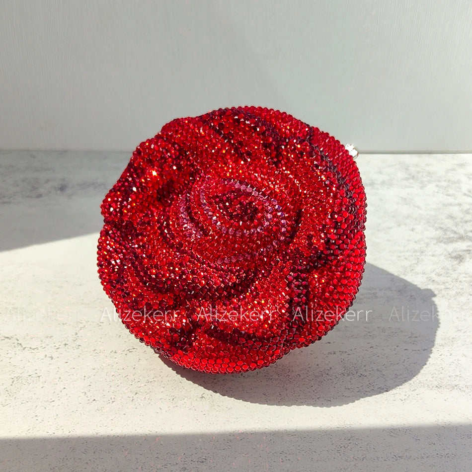 Alizekerr Rose Shaped Crystal Evening Bags Women Gorgeous Chic Rhinestone Flower Clutch Purses And Handbags Bridal Wedding Party
