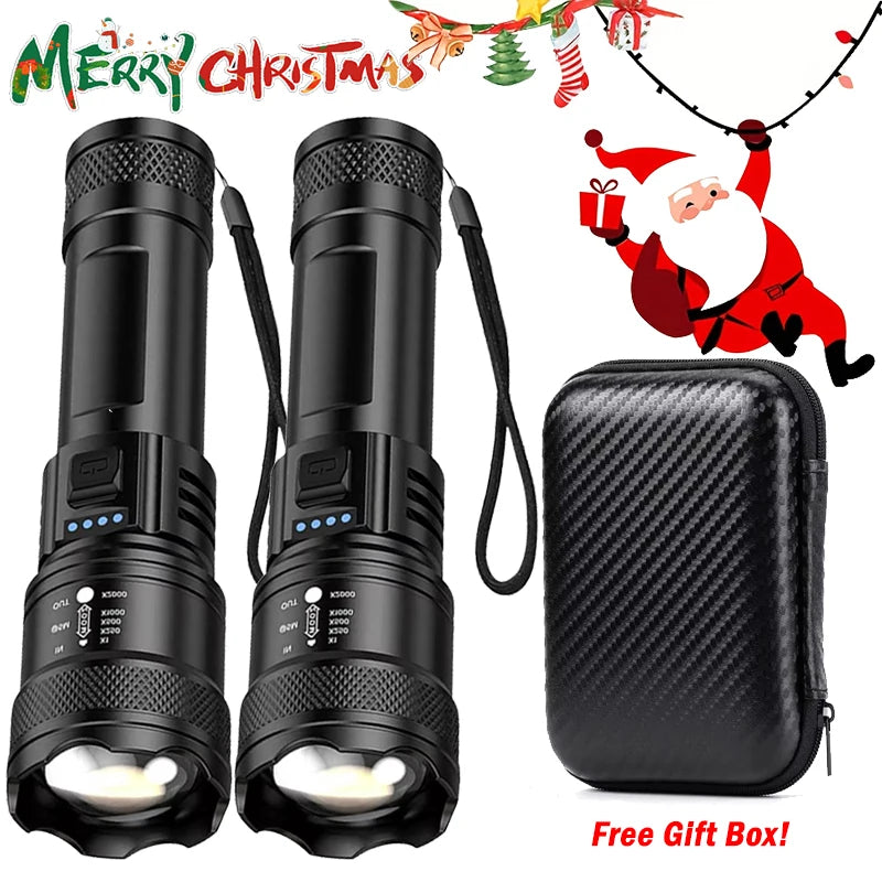 Super Bright Flashlight USB Rechargeable LED Long Range Tactical Torch Outdoor Waterproof Emergency Camping Fishing Lantern