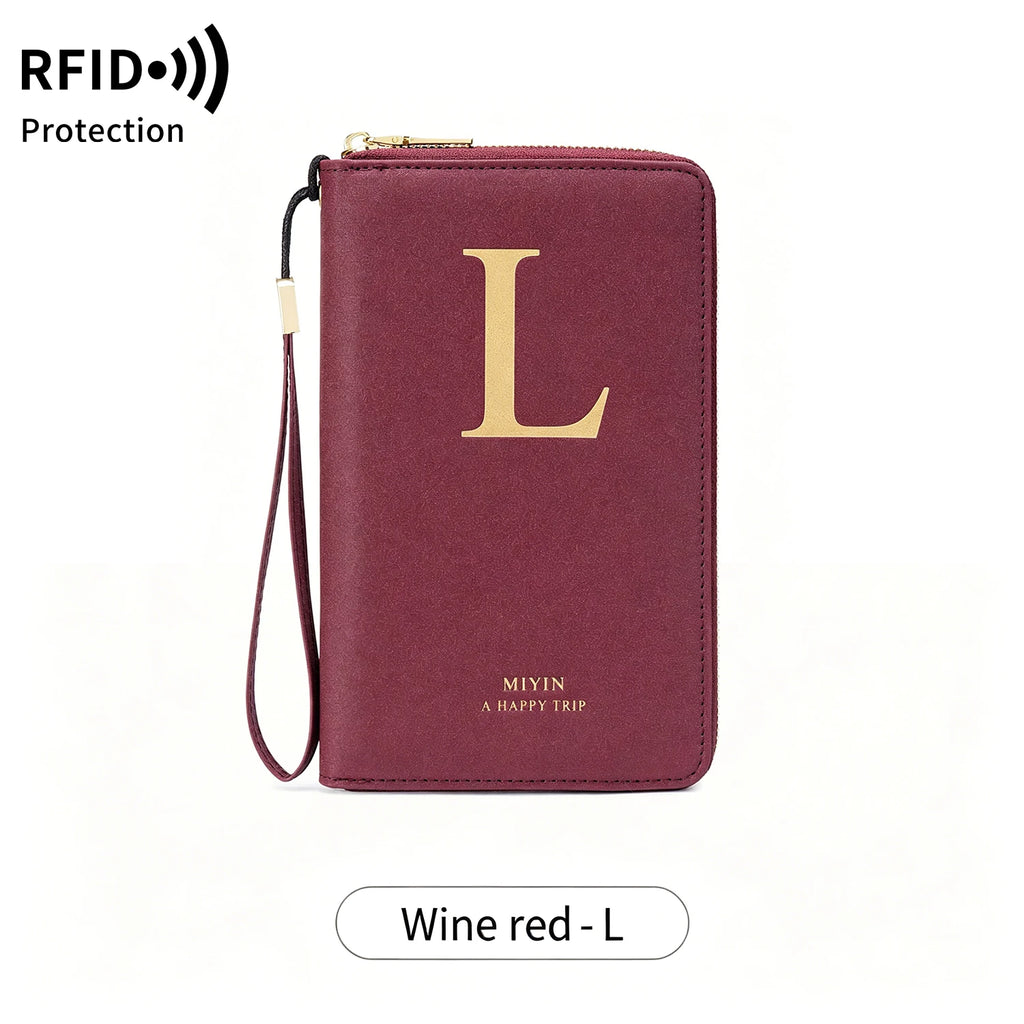 Multi-Functional RFID Blocking Passport Bag Travel Document Holder with Long Zipper Ticket Storage Wallet for Multiple Passports