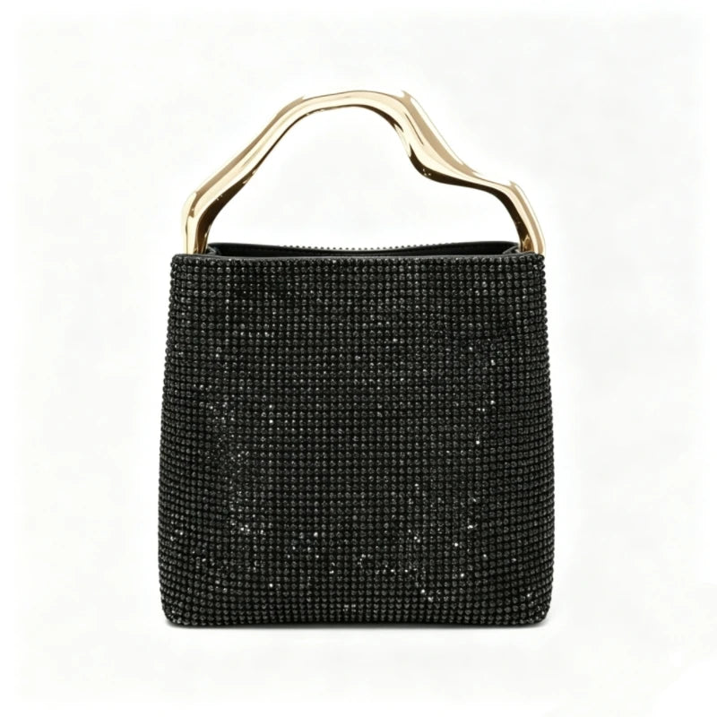 Luxury Satin Bucket Bag Women's Handbag Crystal Shiny Rhinestone Diamond Evening Bag Wedding Party Clutch Purse Crossbody Bag