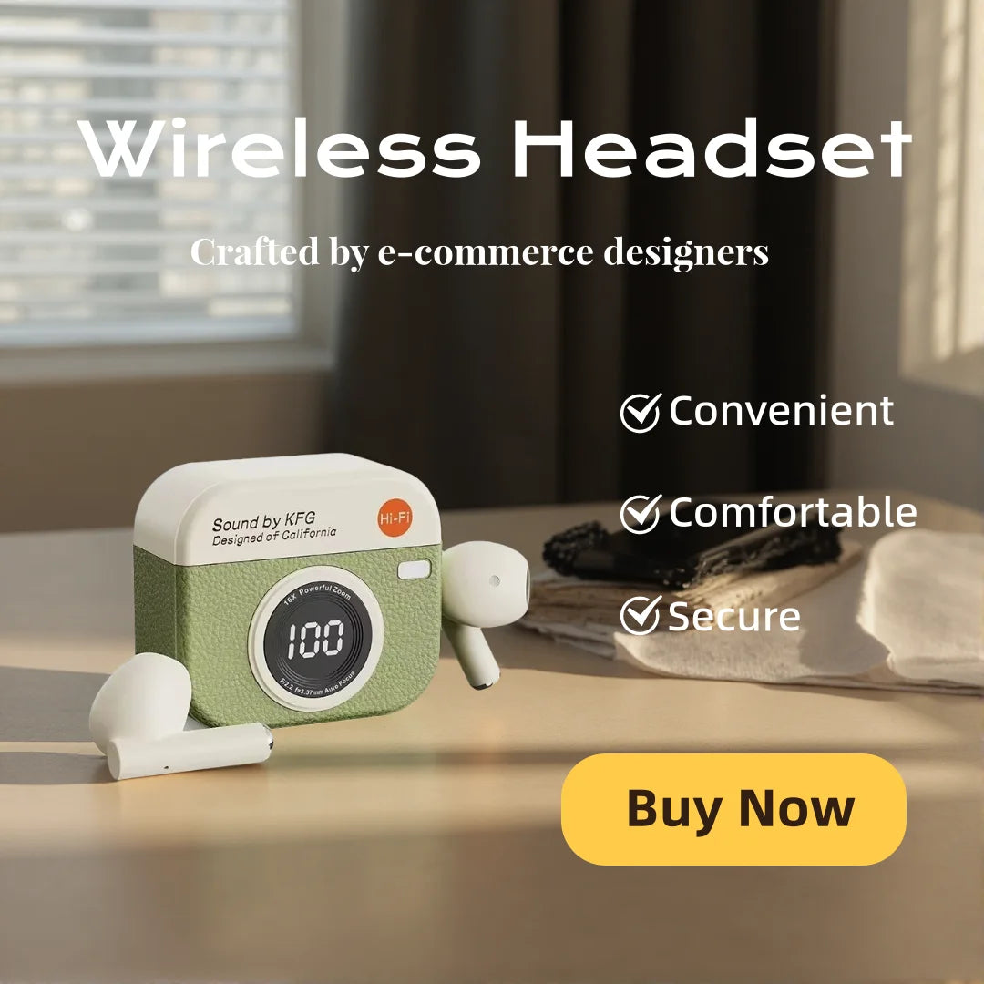 Bluetooth Earphones Camera Style Wireless Headset In-Ear Sports Running Headphones with Microphone Hands-Free Control