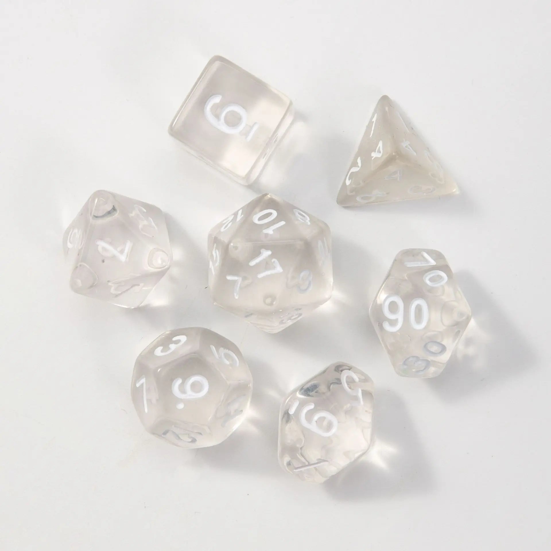 7Pcs/set Transparent Dice Polyhedral Dice Set for Dnd Tpg Trpg Cthulhu D20 D12 D10 D8 D6 D4 Table Board Games Number Dice Kit
