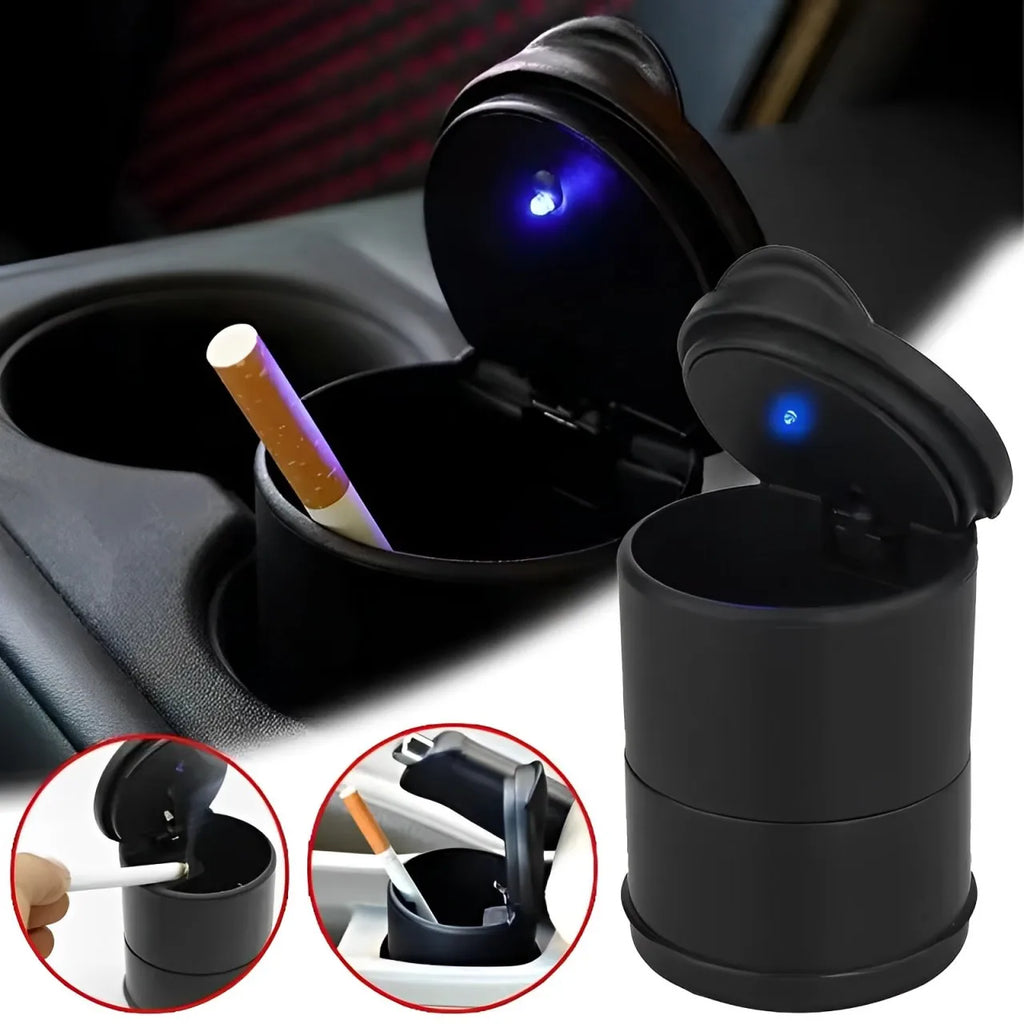 Car Ashtray LED Alloy Ash Tray Plastic Cup Portable Smokeless Auto Ashtray Flame Retardant Cigarette Holder Box Accessories