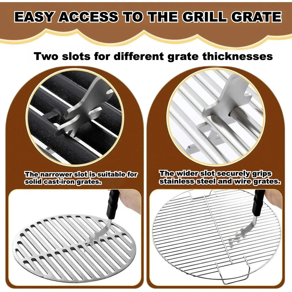 Heat-resistant grill grate lifters for Enders cast-iron grates (set of 2); anti-scald design with non-slip handle