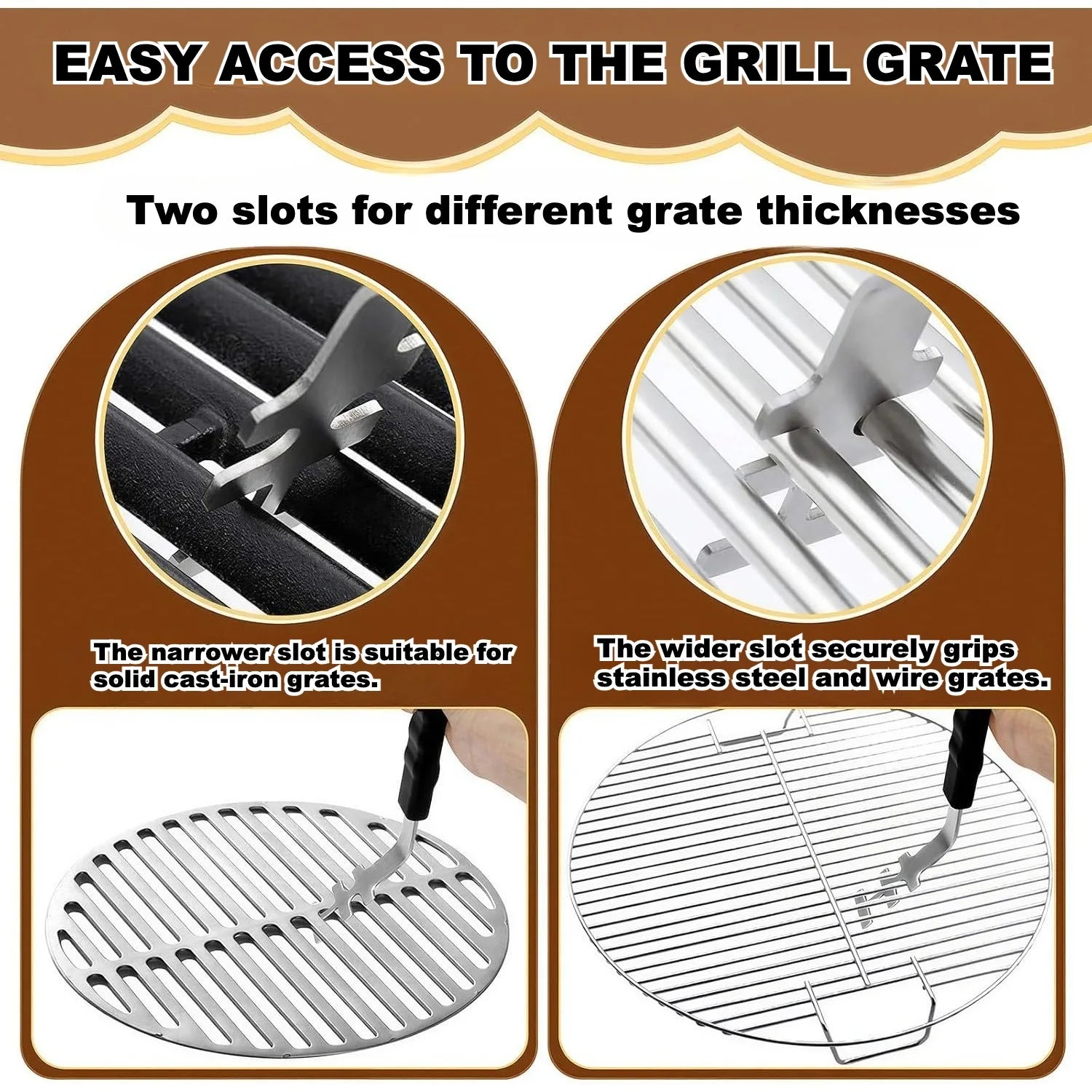 Heat-resistant grill grate lifters for Enders cast-iron grates (set of 2); anti-scald design with non-slip handle