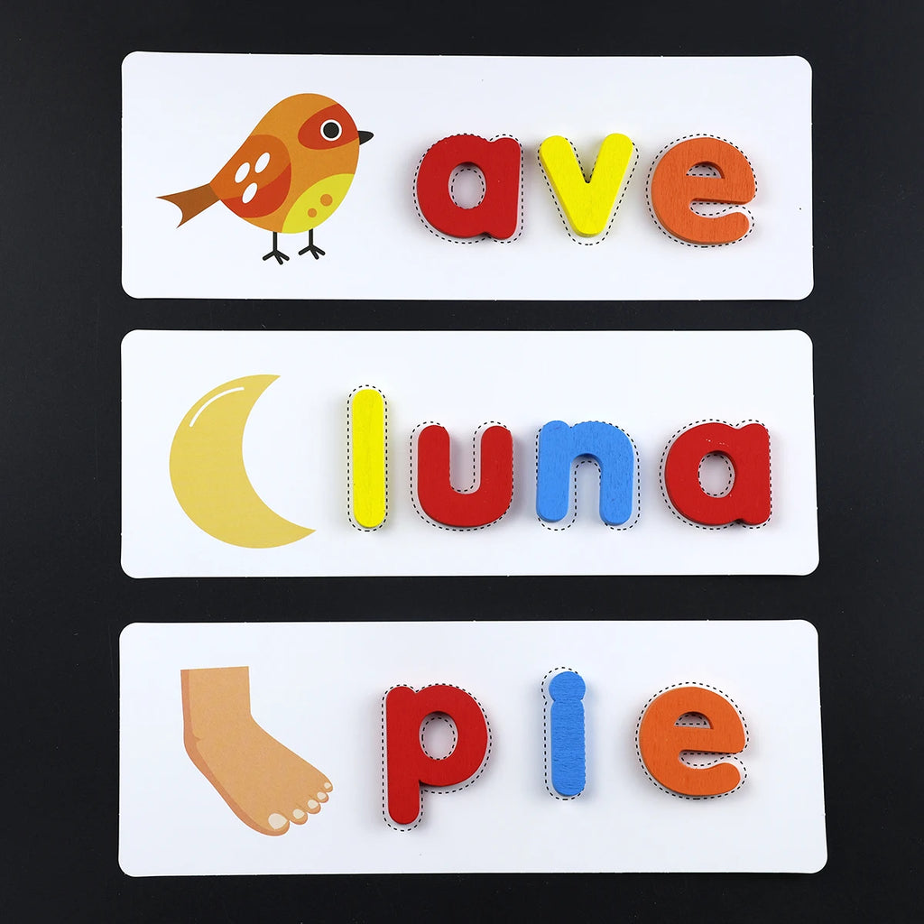 Kids Spell Spanish Jigsaw Enlightenment Words Game Wooden Toy Learning Letter Alphabet Puzzle Baby Educational Toys for Children