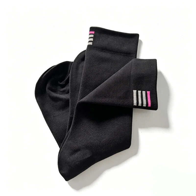 1 Pair Breath Mesh Socks Chic Pink Stripe Cuff Lightweight Sweat Resistant Cycling Running Socks for Outdoor Workout Unisex