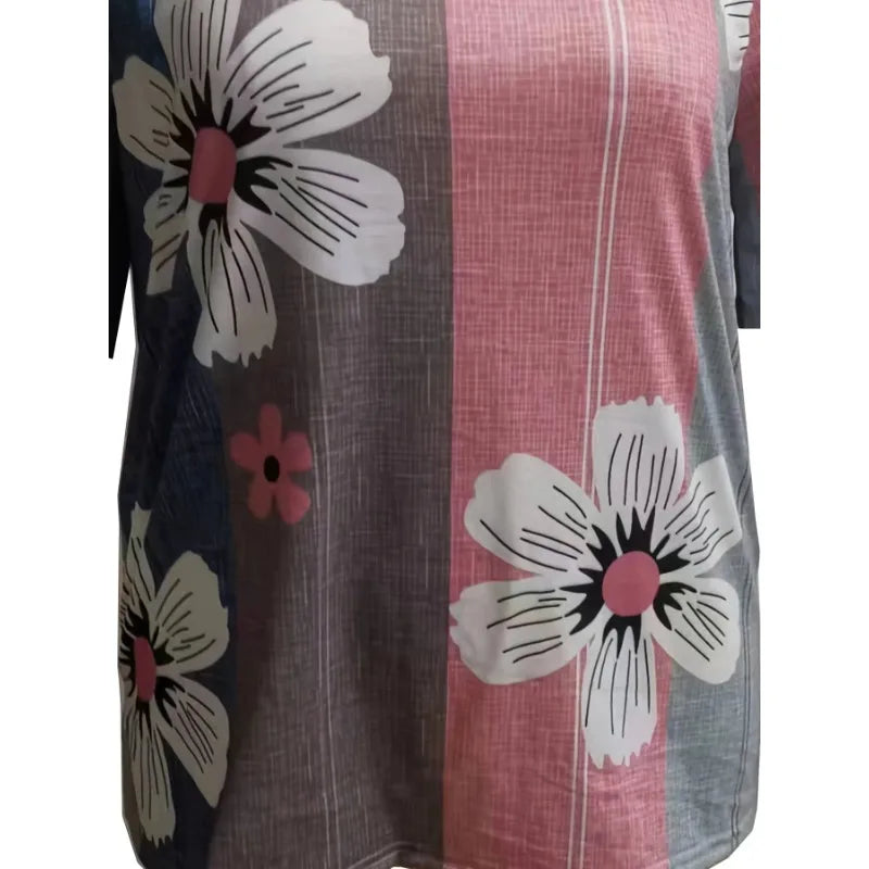 Plus Size 1XL-5XL New Spring Summer Women's Fashion Printed Round Neck Short Sleeved Tops T-shirt Women Casual Tops Clothing