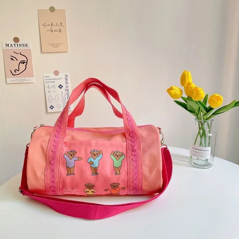 Ins Style Ballet Bear Bag Female Large Capacity Travel Bag Outdoor Camping Zip Handbag Mommy Bag Children Shoulder Cross Bag