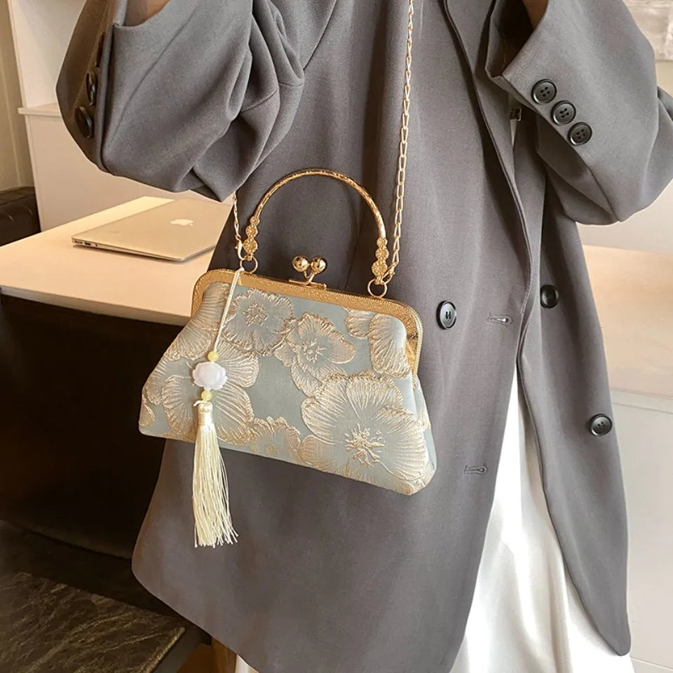 Chinese Style Embroidered Shoulder Bag Elegant Handbag Retro Small Square Bag Wedding Party Luxury Designer Women Evening Clutch