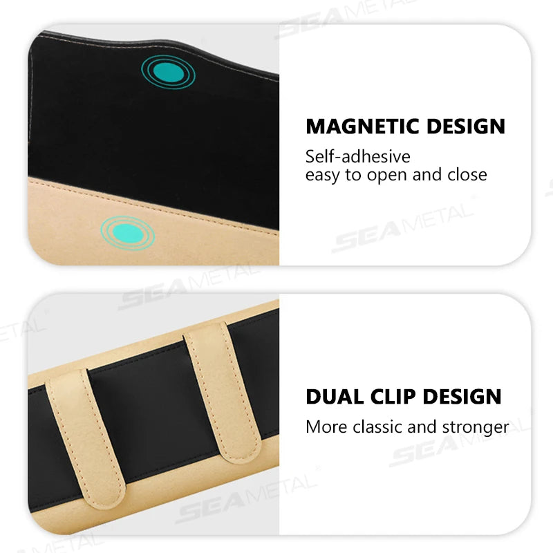 BLALION Car Sun Visor Plate Glasses Case Auto Sunshade Clamp Sunglasses Organizer Holder Suede Leather Car Glasses Storage Bag