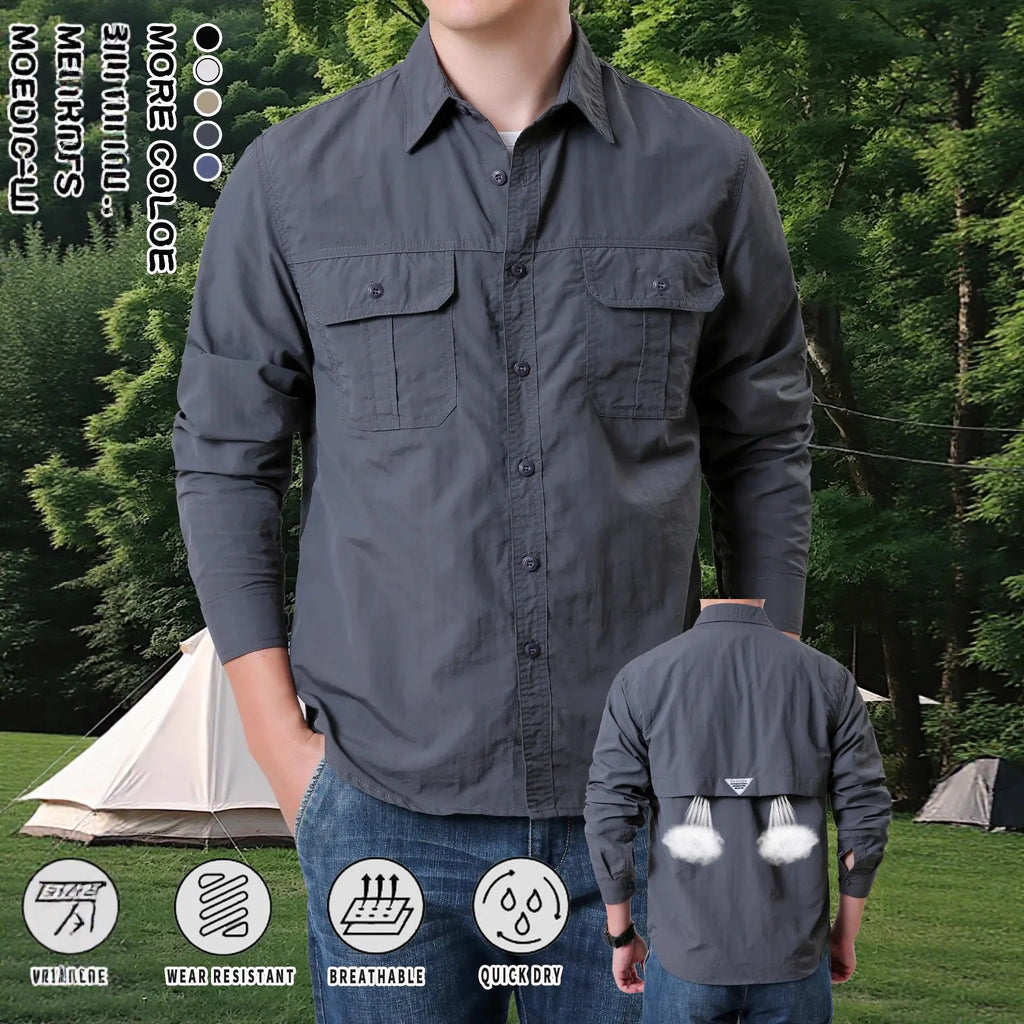 New UPF 50+ Sun Protection Fishing Shirts Back Mesh Men's Quick Dry Long Sleeve Hiking Shirts Mesh Breathable Work Cargo Shirts