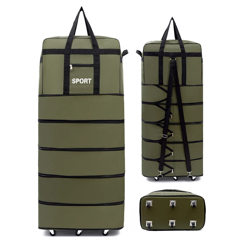 Versatile 5-Layer Folding Travel Bag with Wheels Large Capacity Waterproof Durable Luggage for Trip Weekend Getaways Overnight