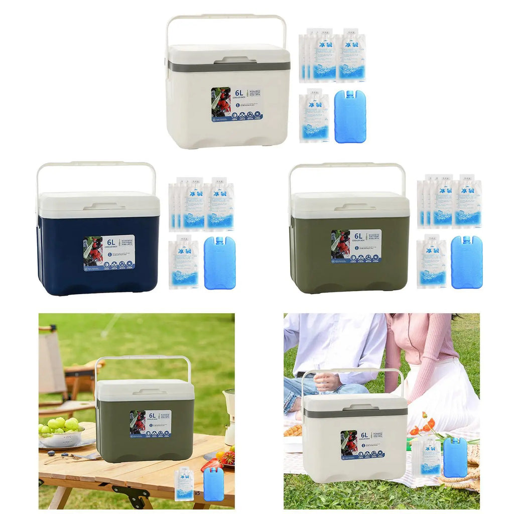 Camp Cooler, Ice Box Chest, 6 L with Handle Portable Cold Storage Case with Ice
